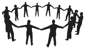 hand-in-hand-circle-surrounded-by-people-silhouett