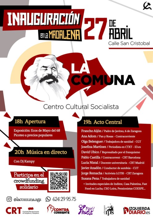 Este sábado 27 de abril inauguramos el CSC La Comuna en Zaragoza